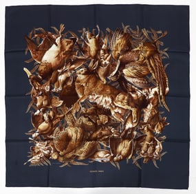 Hermes Gibiers Silk Scarf by Henri De Linares