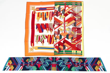 2 Hermes Silk Sangles Scarves by Virginie Jamin