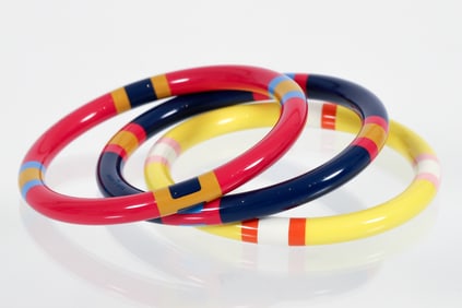 3 Hermes Lacquered Wood Equipe Bangle Bracelets