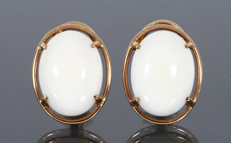 Gump's 14k White Jade Peninsula Clip Earrings