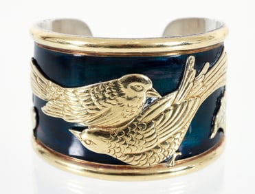 La Nouvelle Bague 18k Silver and Enamel Bird Cuff
