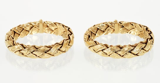 Tiffany and Co Pair of 18k Yellow Gold Braided Bracelets