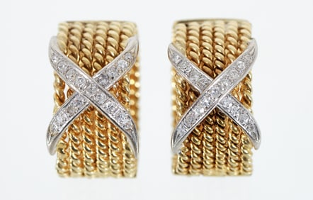 Pair of 14k Gold Diamond Hoop Earrings