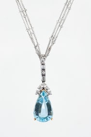 18k Aquamarine and Diamond Pendant Necklace