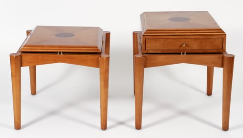 2 Henredon Imagine Curly Maple and Walnut Burl Side Tables