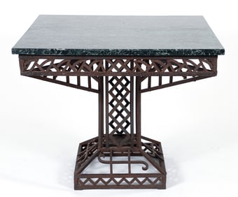 Francis J. Nowalk Iron and Marble Bridge Form Hall Table