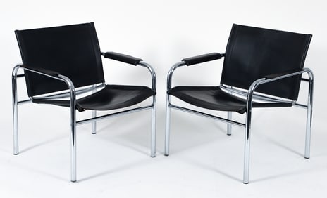 Pair of Tord Bjorkland Klinte Leather and Chrome Lounge Chairs
