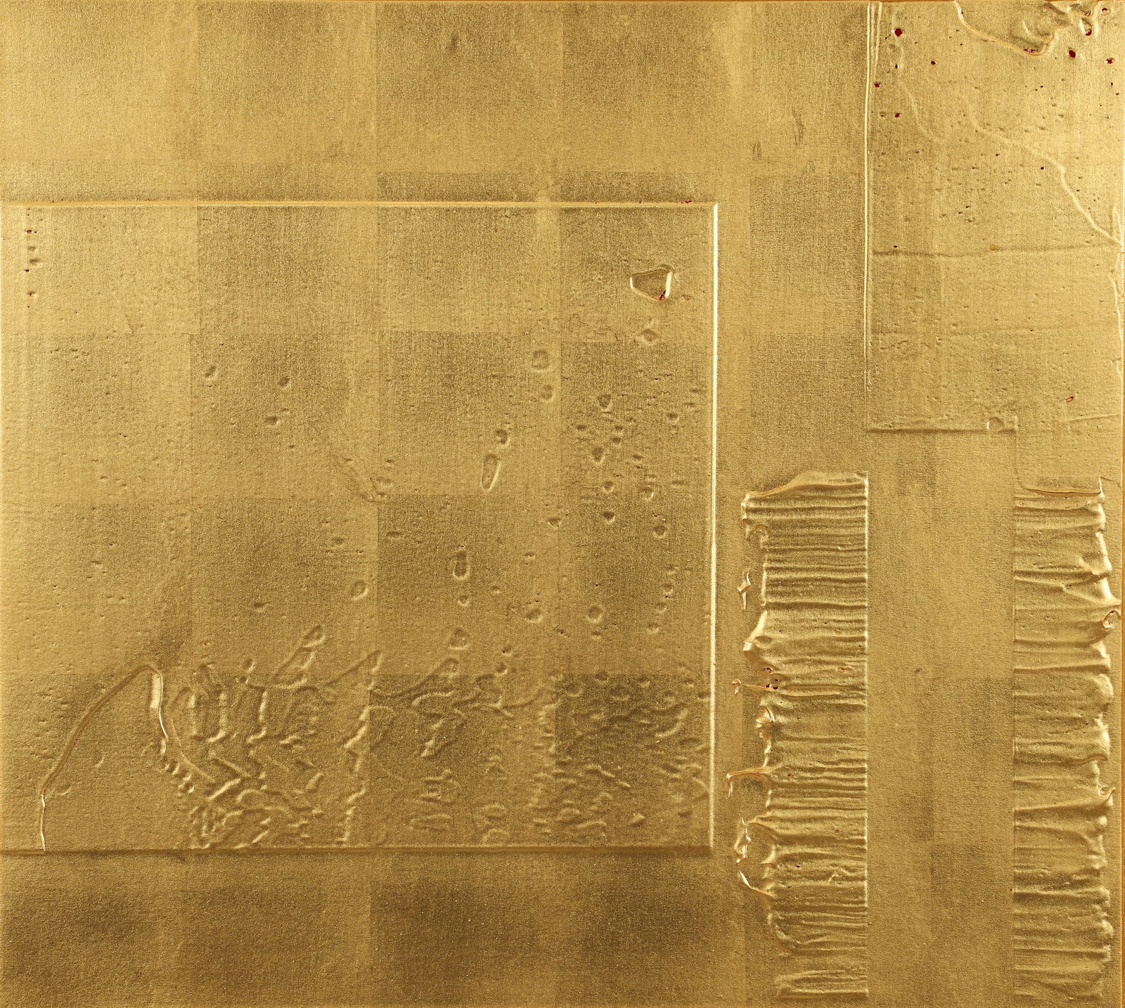 Christian Eckart 1990 gold leaf Detail Painting 548: Eckart, Christian (American/Illinois, born 1959), Detail Painting 548, 1990, 23 ct. gold leaf on birch plywood panel and pine and poplar frame, 25.5 x 27 x 3 inches, signed, titled, and dated on panel