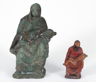 Pair of Enrico Glicenstein Woman and Child Sculptures