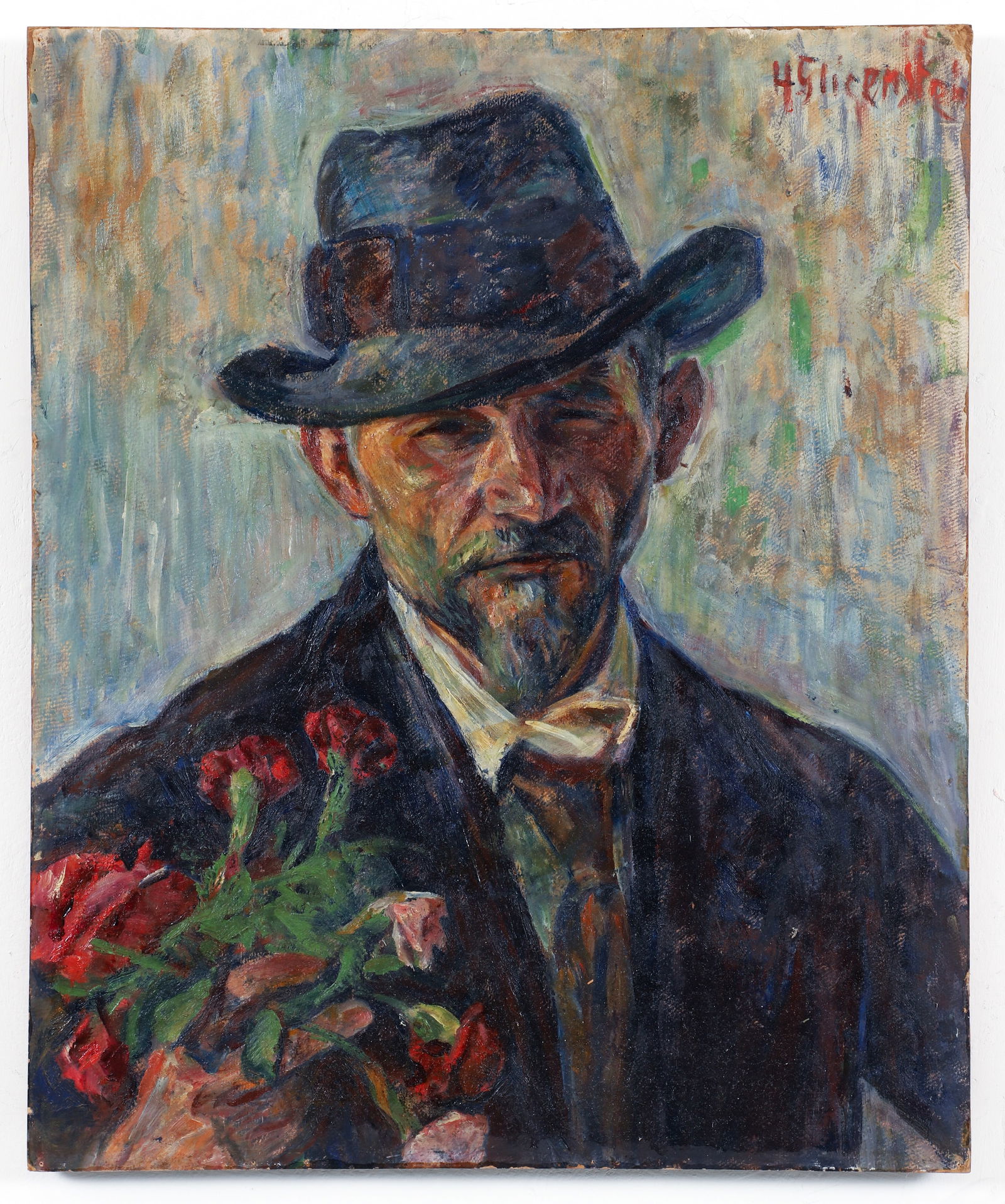 Enrico Glicenstein Self Portrait Oil on Board c.1920s (1 of 2)