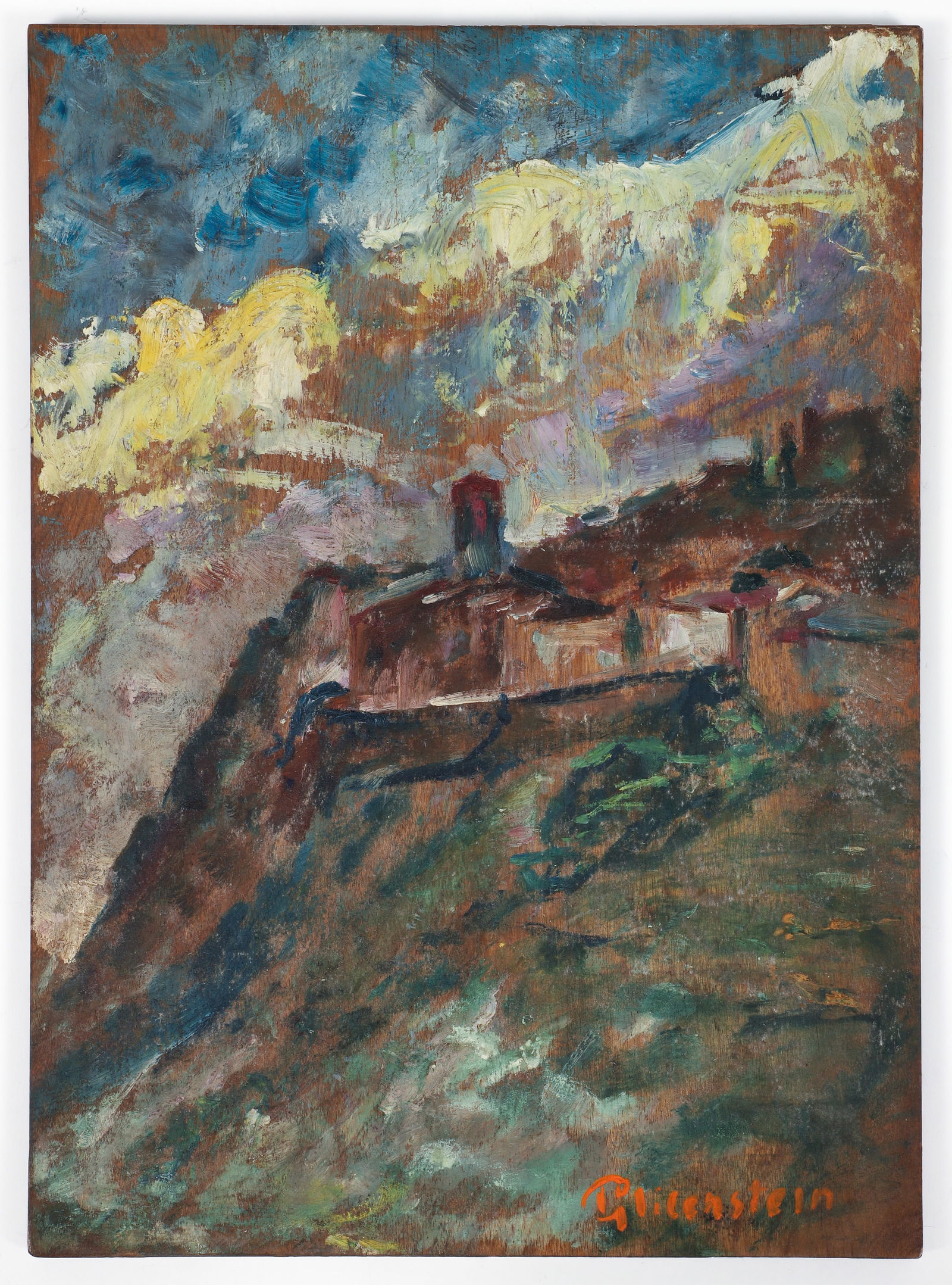 Enrico Glicenstein Oil on Panel 1926 Italian Village Narni (1 of 3)