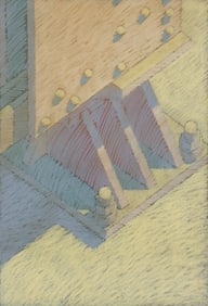 Hugh Kepets 1980 cray pas drawing Abstracted Bridge Detail