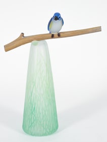 Toshikazu Kobayashi contemporary glass sculpture Bird on Branch Vase