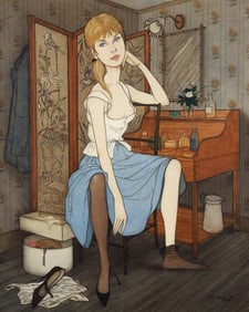 Philippe Henri Noyer Woman at Desk Oil on Canvas 1963