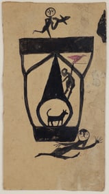 Bill Traylor drawing Construction with Red Bird circa 1940