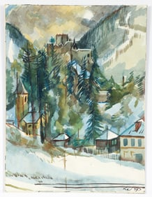 Henry Koerner Winter Watercolor on Paper 1977