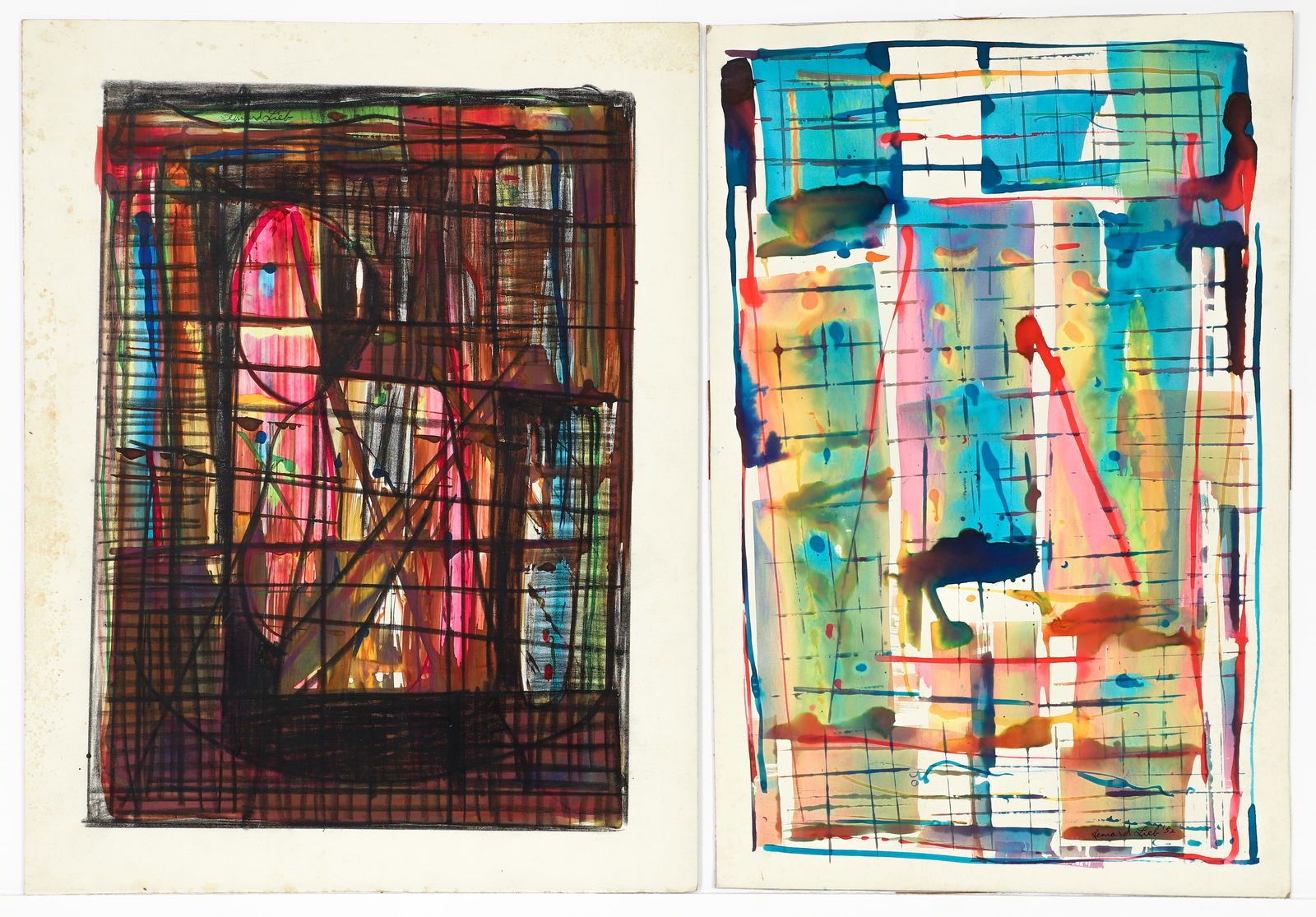 Leonard Lieb pair of Modernist Abstract Works on Board (1 of 5)