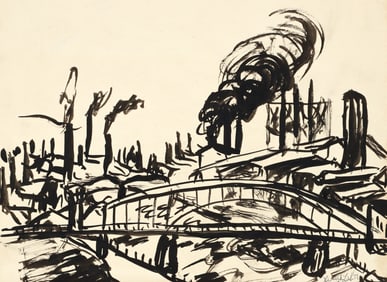 Leonard Lieb Pittsburgh Mill Scene Drawing 1937