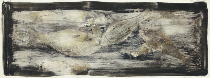 Leonard Lieb Mixed Media Fishes Work on Paper