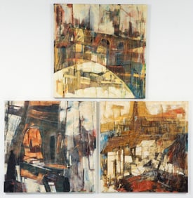 Maggie Milono Abstracted Pittsburgh Cityscape triptych