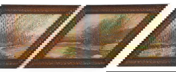 Raymond Simboli pair of very early Landscape Paintings 1916