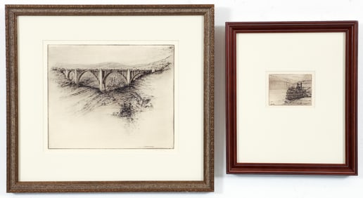Pair of Joseph Stastny Etchings of Pittsburgh Bridges