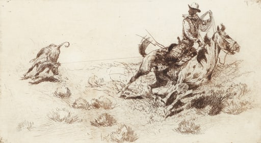 Edward Borein signed etching Roped Steer No. 1