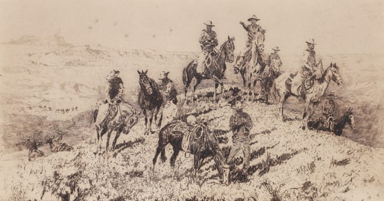 Edward Borein signed etching Dividing the Riders