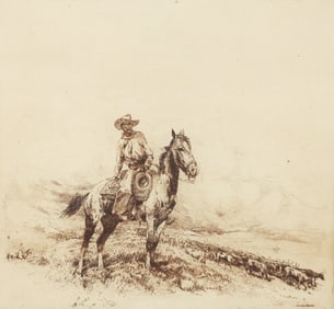 Edward Borein signed etching The Trail Boss