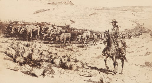 Edward Borein signed etching Trail Herd No. 2