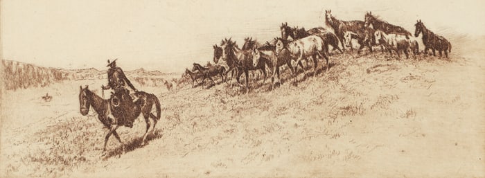 Edward Borein signed etching Saddle Bunch