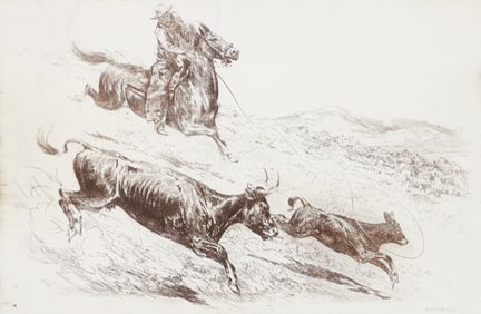 Edward Borein orig etching The Maverick