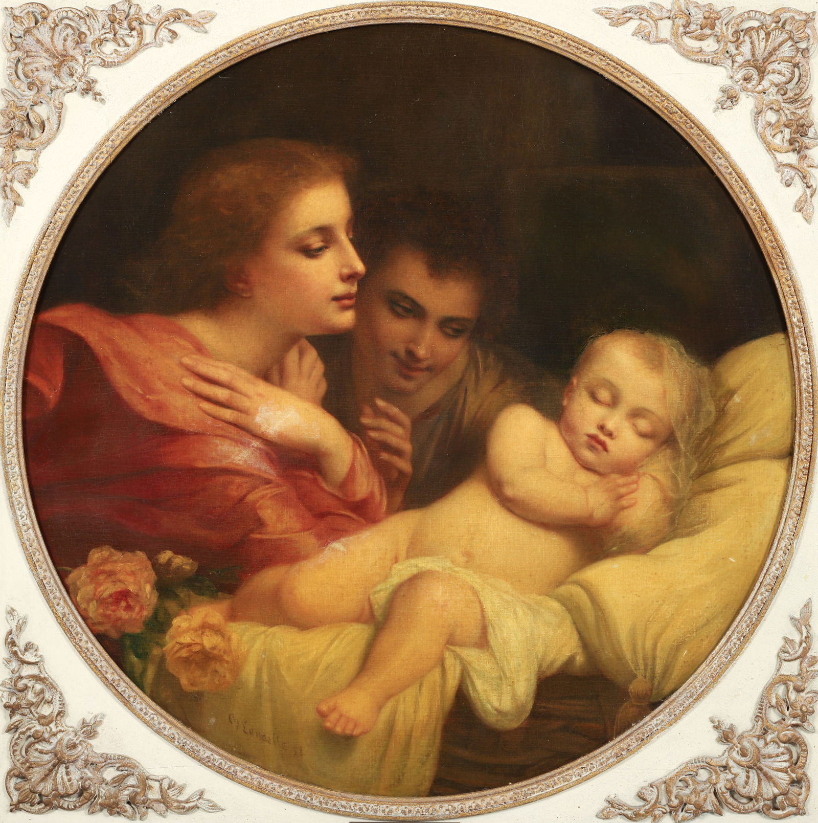 Charles Zacharie Landelle Oil Painting Sleeping Child and Parents 1898 (1 of 4)