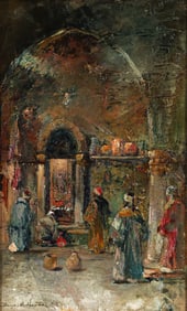 Douglas Arthur Teed Middle East Street Scene Oil on Board