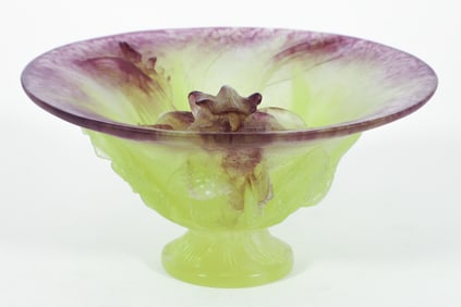 Daum France Pate de Verre Iris Footed Bowl