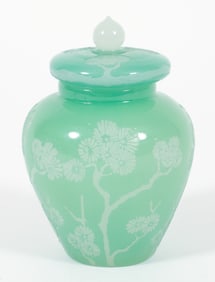 Carder for Steuben Etched Covered Vase