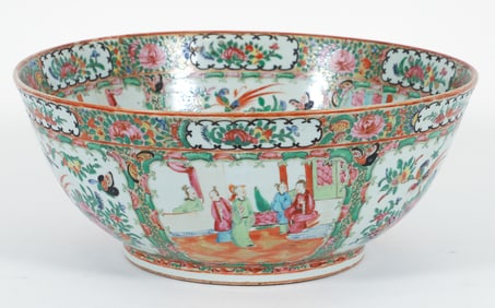 Chinese Rose Medallion Export Porcelain Punch Bowl