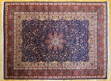 Vintage Wool Oriental Rug in Blues, Oranges, Beige