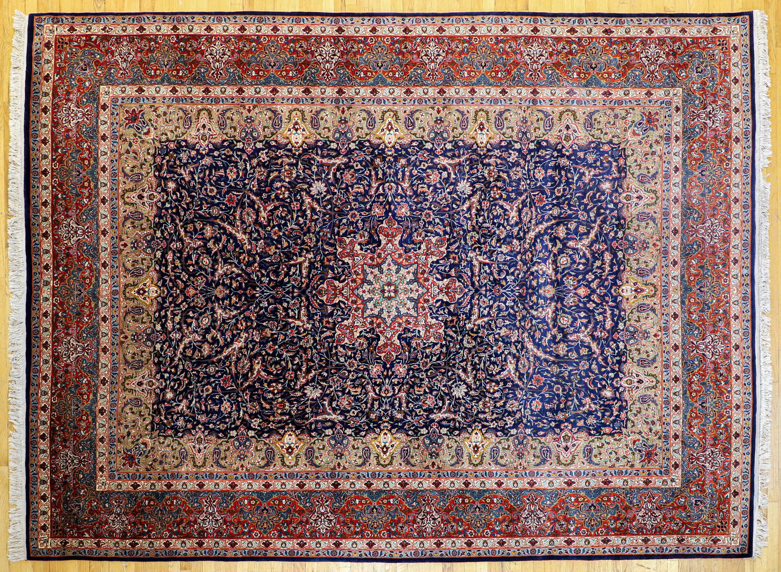 Vintage Wool Oriental Rug in Blues, Oranges, Beige (1 of 4)