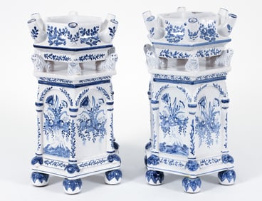 Pair of Delft Style Faience Tulipieres for Meiselman of Italy