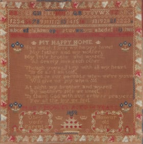 Antique My Happy Home Sampler Mary Moseley Age 14 Years