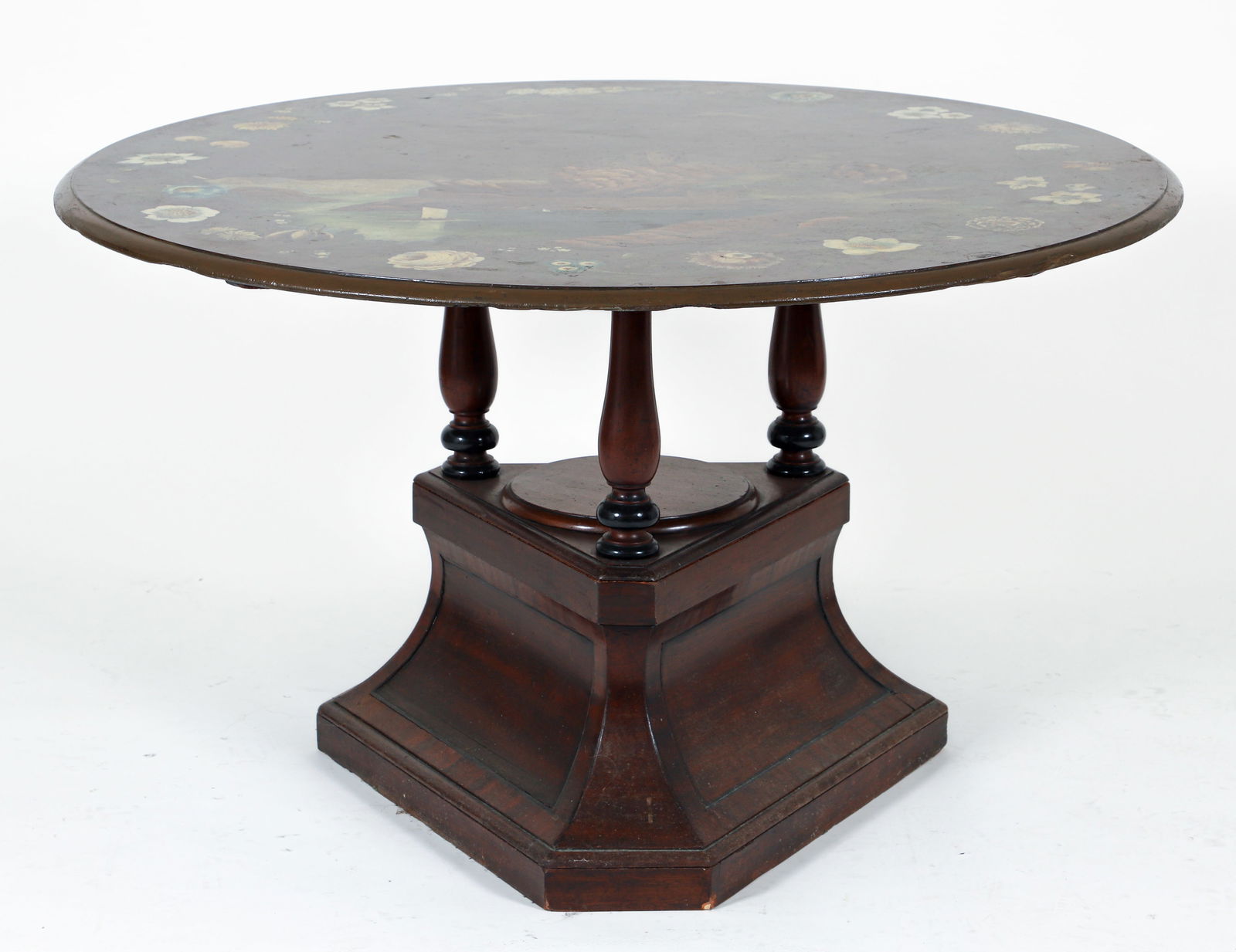 Antique Pedestal Dining Table with Hand Painted Floral Motif (1 of 5)