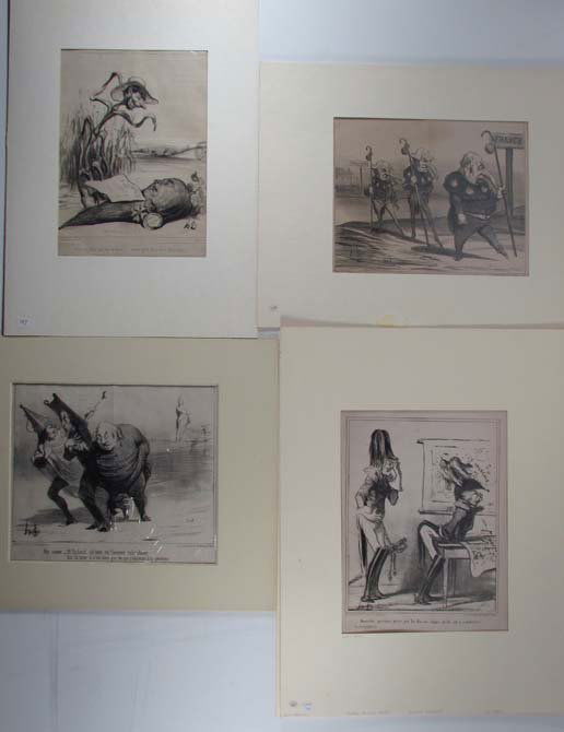 4 Honore Daumier lithographs Actualities: Artist: Daumier, Honore (French 1808-1879) Title: Actualities Date: 1830's Medium: lithographs Dimensions: 12.5 x 9.5 inches, and variable Signature: signed in the plate Provenance: