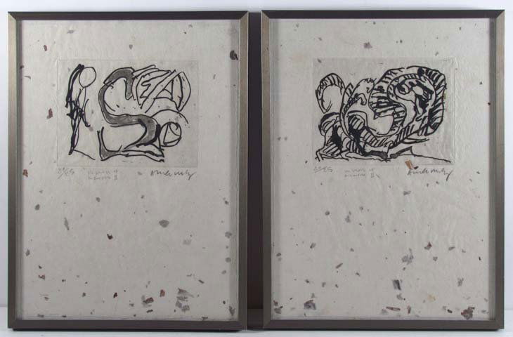 2 Pierre Alechinsky orig aquatints "Memoire I" & "Memoi: Artist: Alechinsky, Pierre (Belgian, 1927 - ) Title: MIROIR ET MEMOIRE I & II , 1967 (Rivière 334 & 335) Date: 1967 Medium: etching and aquatint on handmade japon paper with collaged paper imbedded i