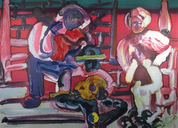 Romare Bearden, Louisiana Serenade, orig litho: Artist: Bearden, Romare (American 1914-1988) Title: Louisiana Serenade (From the Jazz Series) Date: 1979 Medium: lithograph printed in colors Dimensions: 24.25 x 33.75 inches Edition: 168/