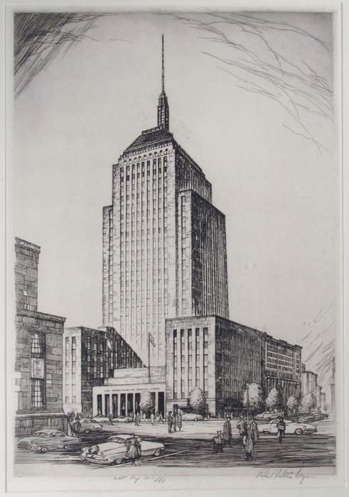 Robert Fulton Logan etching of the John Hancock buildin: Artist: Logan, Robert Fulton (Canadian 1899-1959) Title: John Hancock Mutual Life Insurance Company Building Medium: etching and drypoint Dimensions: 21.25 x 15.25 inches Edition: "artist Imp 1 of 50