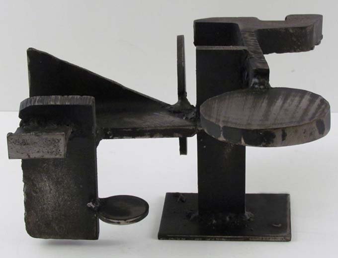 Philip Mendlow 1970 Cubist Steel sculpture: Artist: Mendlow, Philip (American 1933-2007) Title: Untitled Steel Sculpture Date: 1970 Medium: welded steel Dimensions: 8 x 13.5 x 12.5 inches Signature: die stamped Mendlow 70 Pro