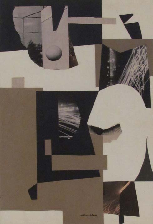 Milton Weiss interesting cubist surrealist collage: Artist: Weiss, Milton (American, Western PA, 1912-circa 1995) Title: Untitled Cubist Collage Date: circa 1970 Medium: collage and found paper collage on mat board Dimensions: 20 x 14.5 inches