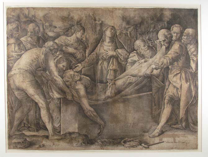 Giovanni Battista Franco etch "Lamentation of Christ": Artist: Franco, Giovanni Battista (Italian, Venetian 1510-1580) Title: The Lamentation of Christ (Bartsch 21, (ii/II) Date: circa 1550 Medium: etching in dark brown ink on Italian vellum Dimensions: