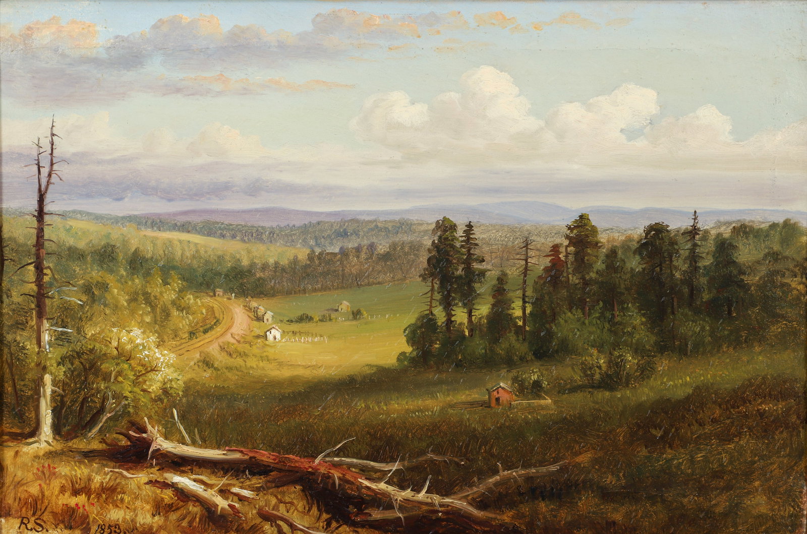 Russell Smith Oil on Canvas Summit Allegheny Mountains 1853: Smith, (William Thompson) Russell (Scottish/American, 1812-1896), The Summit, Allegheny Mountains, 1853, oil on canvas, signed with initials and dated lower left, additionally signed, titled, and date